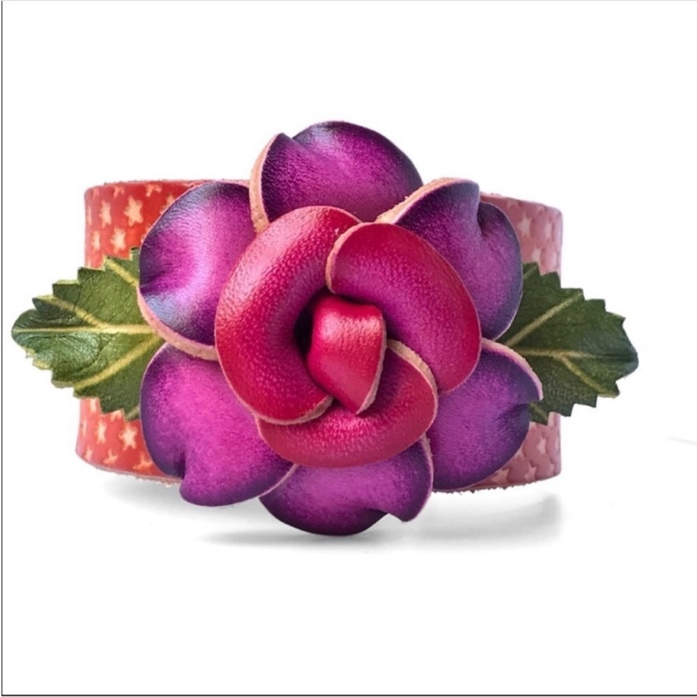 Genuine Leather Pink Floral bracelet